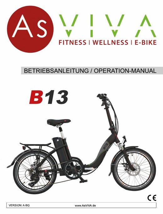 E-Bike vouwfiets B13 Bedienungsanleitung