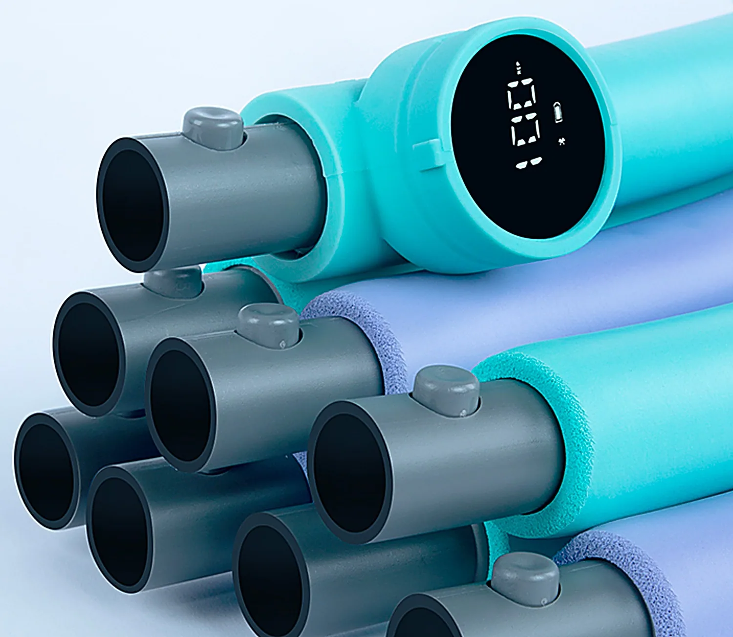 AsVIVA hoelahoep Twist HH1 – hoepeldelen met klikmechanisme, schuimstof coating en led-display in detail