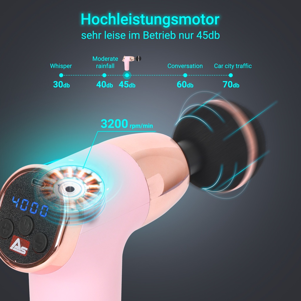 De krachtige borstelloze motor van het AsVIVA massagepistool MGN2 in de kleur roze in detail