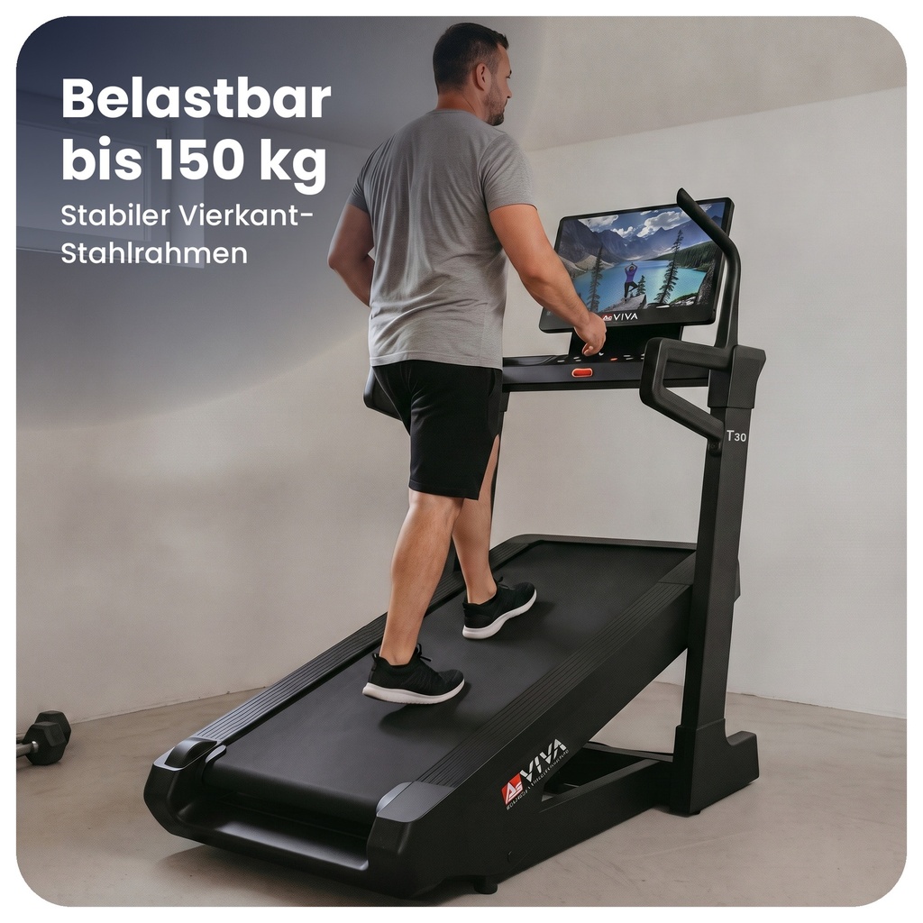 Robuuste constructie en stabiel frame van de AsVIVA loopband T30 Pro Max Climb Marathon