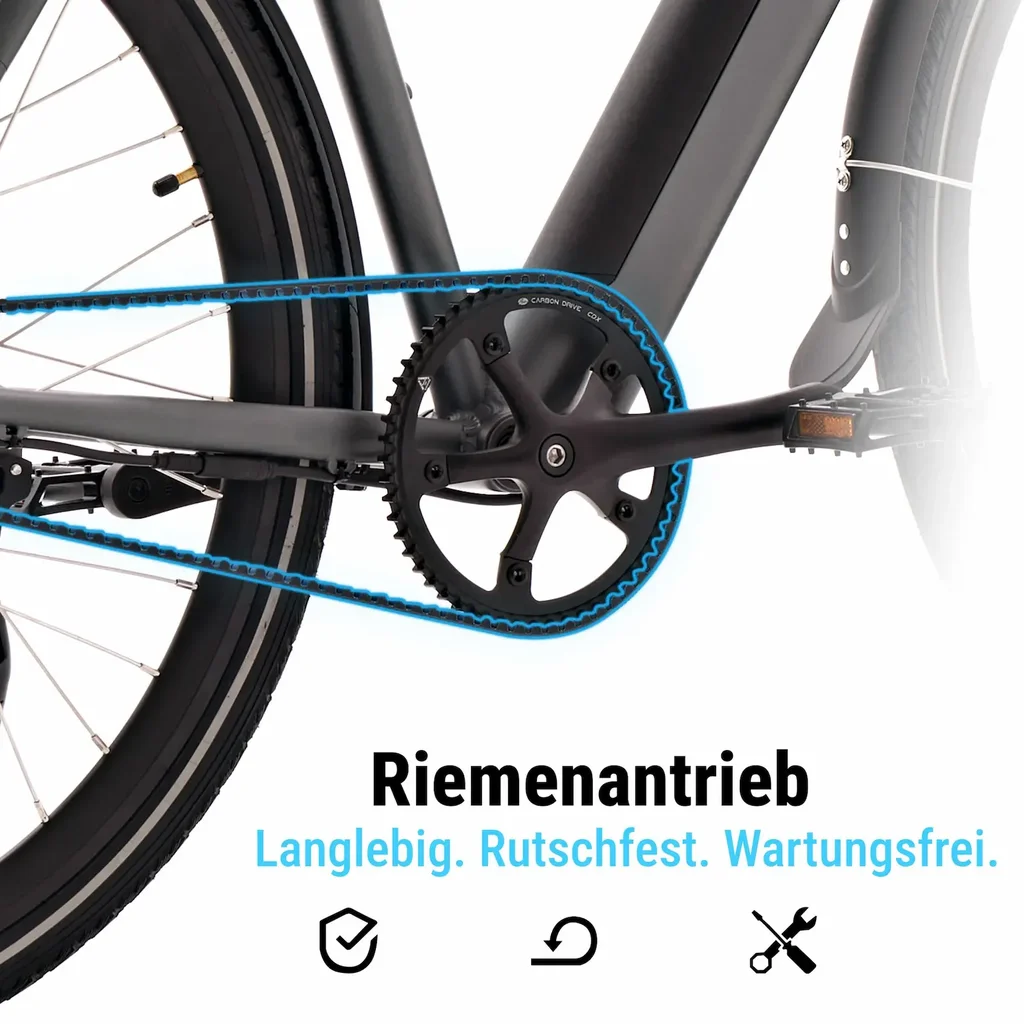 AsVIVA E-Bike BC1B – 28" Urban Citybike – Riemaandrijving
