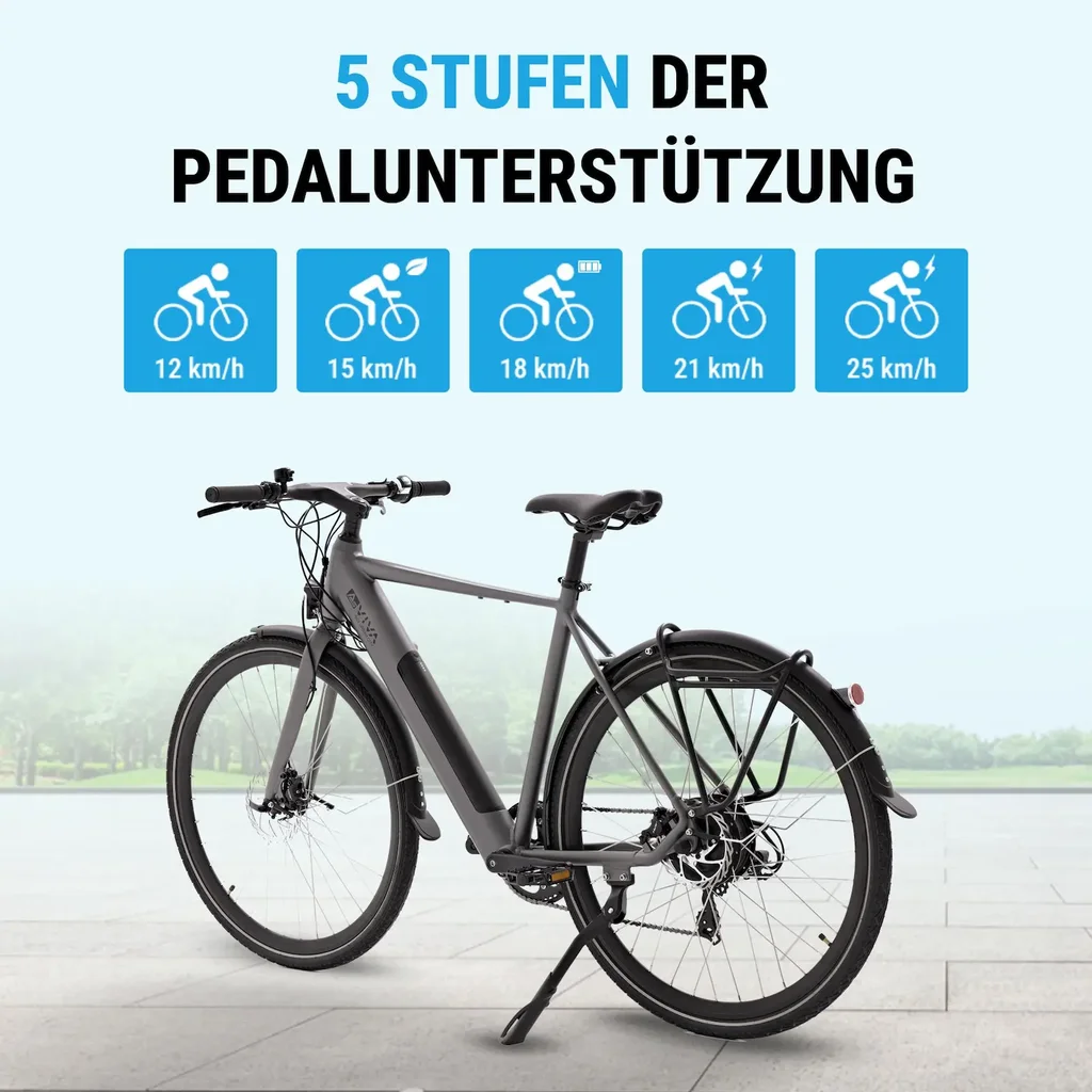 AsVIVA Urban City E-Bike BC1C – 28 inch – Ondersteuningsniveaus