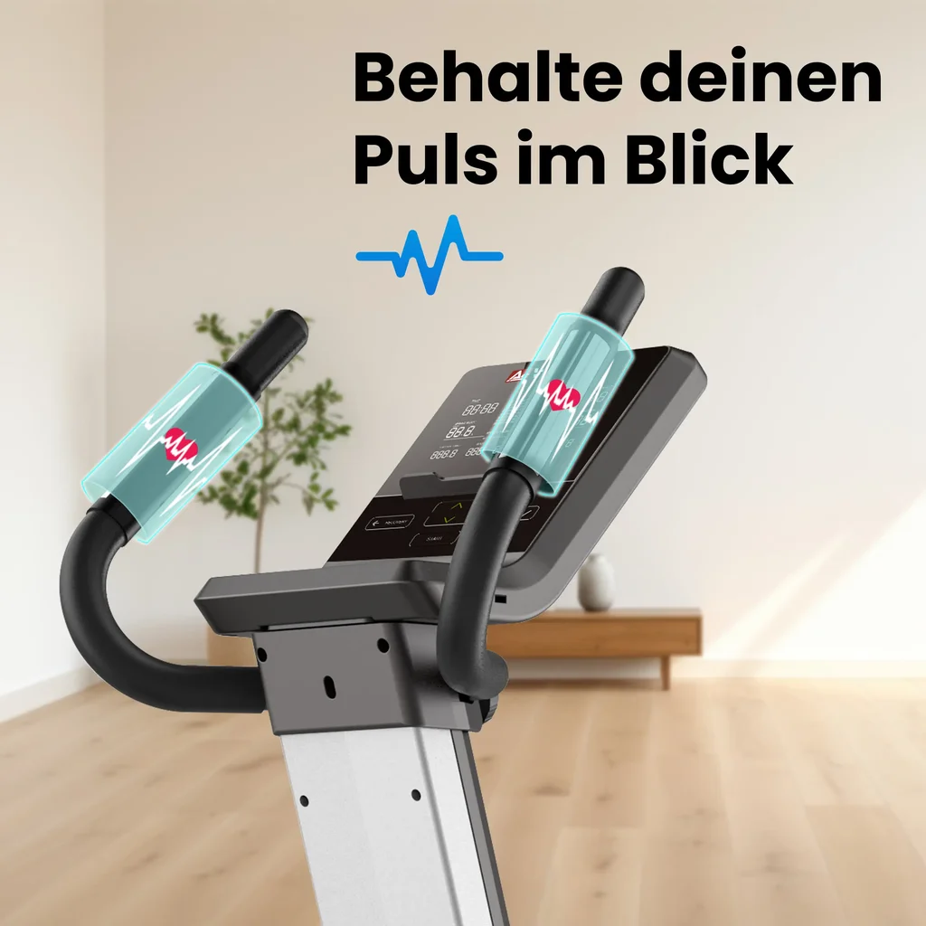 Handpulssensoren op het stuur van de AsVIVA ergometer H25 Studio Pro voor het meten van de hartslag