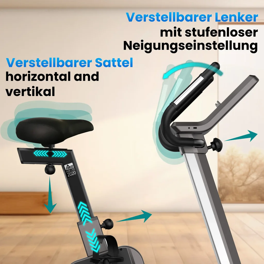 Verstelbaar zadel en stuur van de AsVIVA ergometer H25 Studio Pro voor een ergonomische zithouding