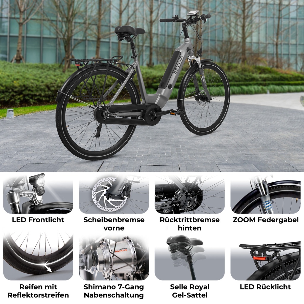 AsVIVA City E-Bike Stadtfalter B14 – Grijs/Wit