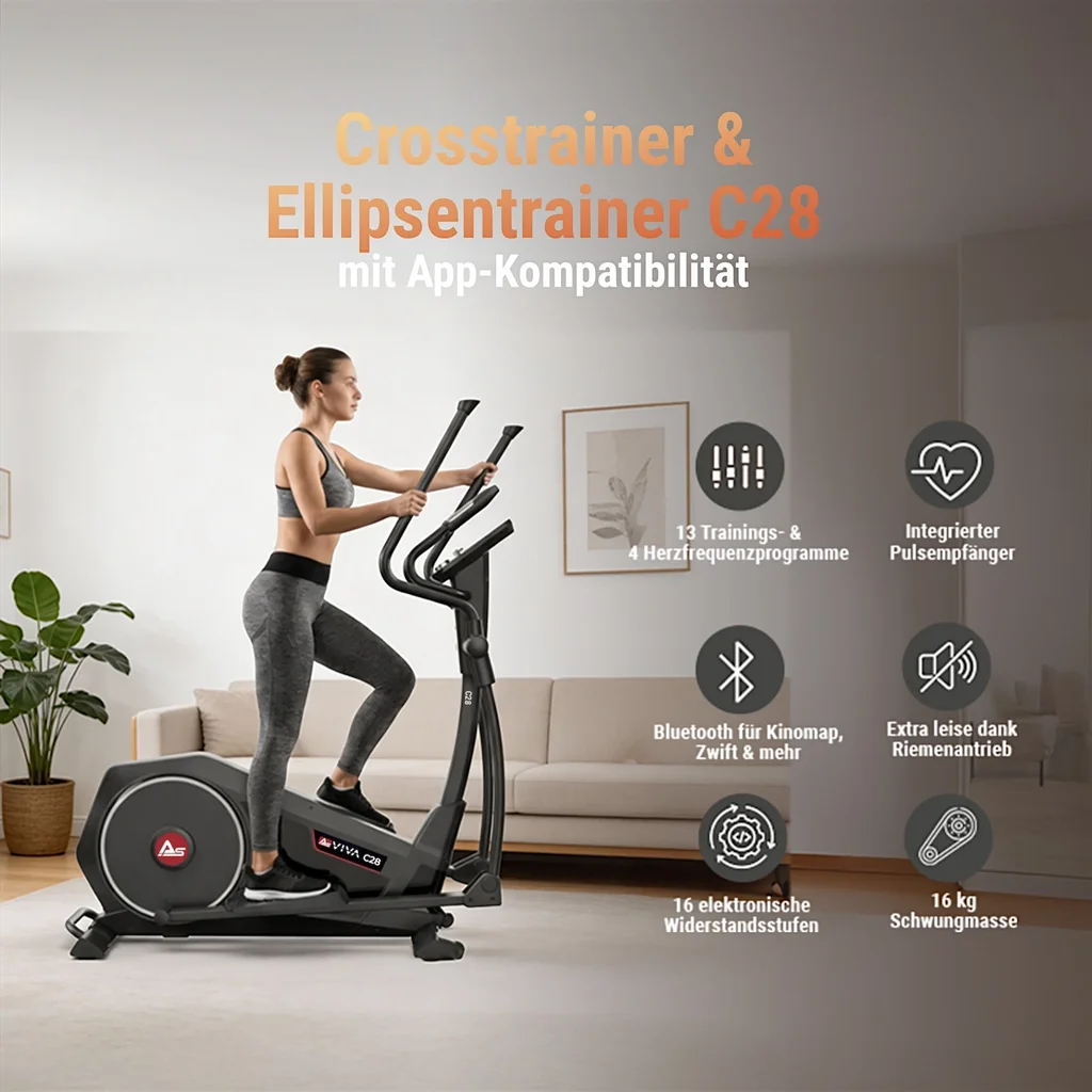 De AsVIVA crosstrainer C28 Runner in totaaloverzicht als elliptische ergometer voor thuisgebruik