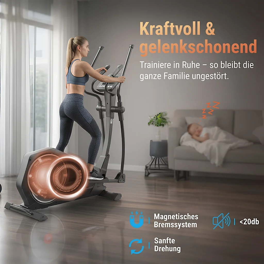 Magnetisch remsysteem van de AsVIVA crosstrainer C28 Runner voor een bijzonder stille training