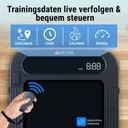 Display van de AsVIVA Walking Pad loopband T25 toont trainingsgegevens zoals tijd, afstand, snelheid en calorieën