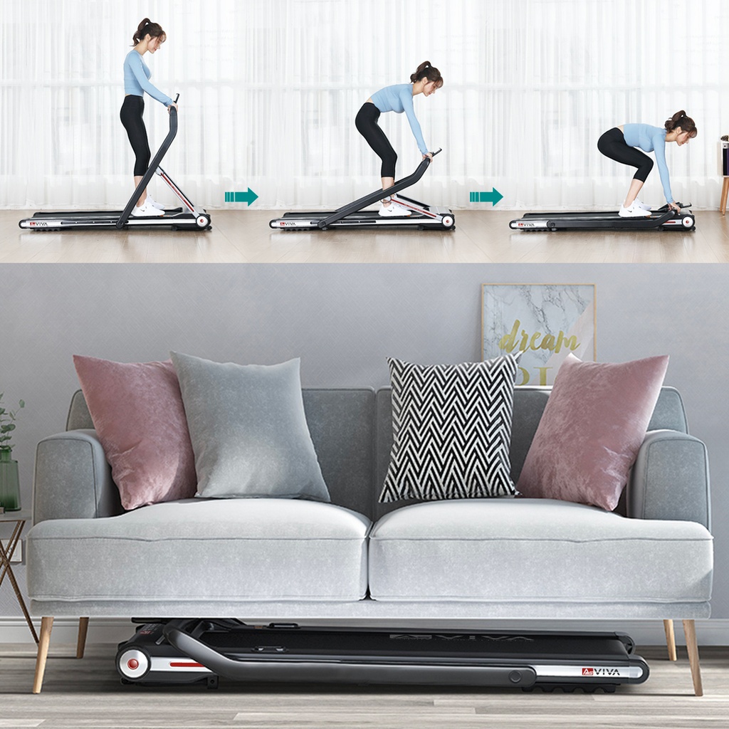 Laufband T19 – zusammengeklappt unter dem Sofa