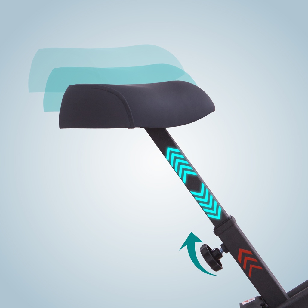 Ergonomisch gevoerd zadel van de AsVIVA hometrainer H14 in het zwart voor een comfortabele training