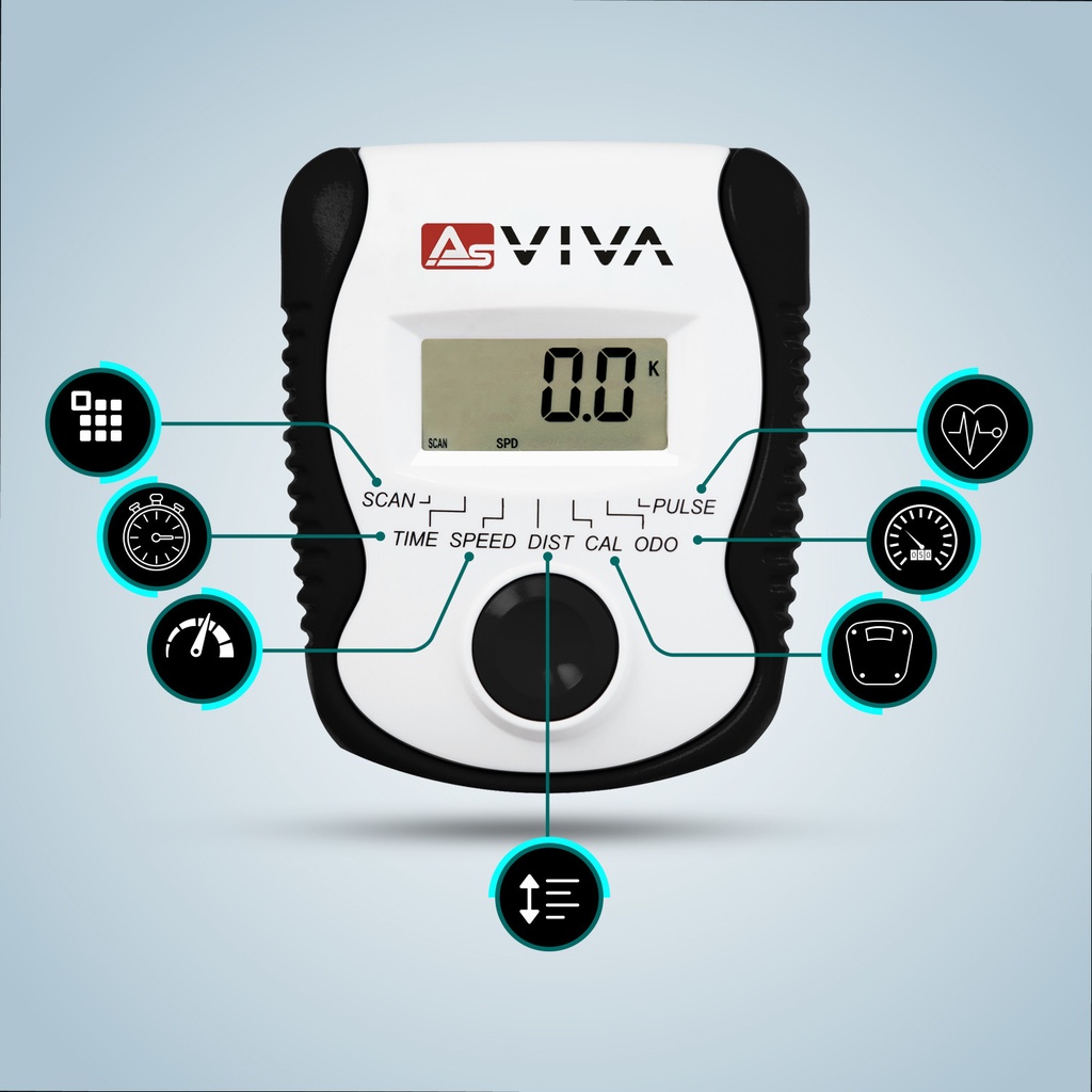 Overzichtelijk LCD-trainingsdisplay van de AsVIVA hometrainer H14 met alle waarden in één oogopslag