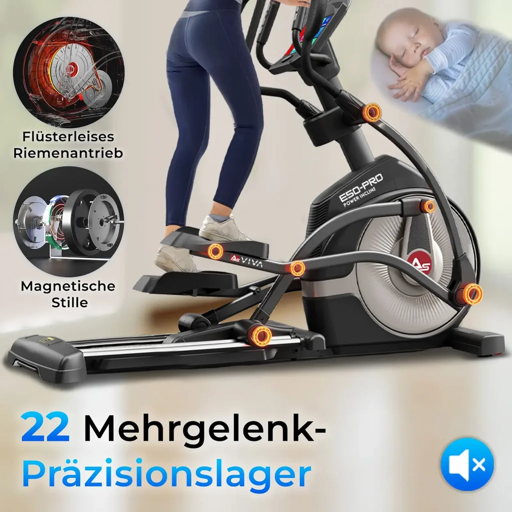 Nauwkeurige kogellagers van de AsVIVA crosstrainer E50 Pro voor een soepele en stille loop